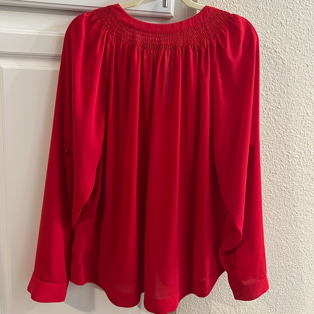 Express V Neck Blouse Vibrant Red Women's Blouse - Picture 3 of 5